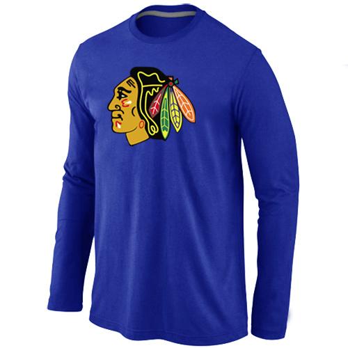 Cheap Chicago Blackhawks Big & Tall Logo blue Long Sleeve NHL T-Shirt For Sale