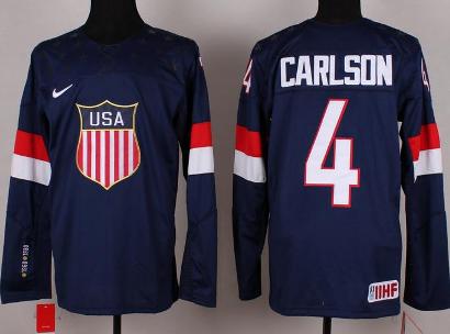 Cheap 2014 Winter Olympics USA Team 4 John Carlson Blue Hockey Jerseys For Sale