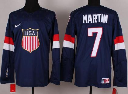 Cheap 2014 Winter Olympics USA Team 7 Paul Martin Blue Hockey Jerseys For Sale
