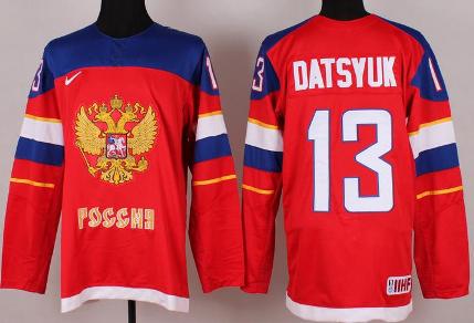 Cheap 2014 Winter Olympics Russian Federation Team 13 Pavel Datsyuk Red Hockey Jerseys For Sale