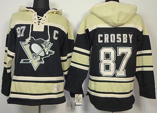 Cheap Pittsburgh Penguins 87 Sidney Crosby Black Lace-Up NHL Jersey Hoodies For Sale