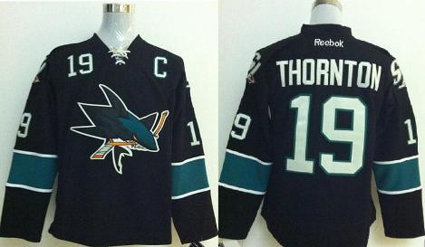 Cheap San Jose Sharks 19 Joe Thornton Black NHL Hockey Jersey New Style For Sale