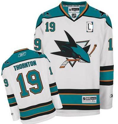 Cheap San Jose Sharks 19 Joe Thornton white jerseys C Patch For Sale