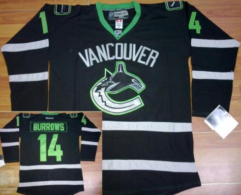 Cheap Vancouver Canucks 14 Alexandre Burrows Black NHL Jerseys Green Number For Sale