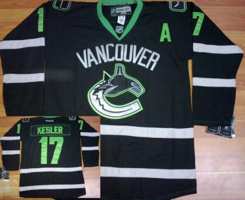 Cheap Vancouver Canucks 17 Ryan Kesler Black NHL Jerseys Green Number For Sale