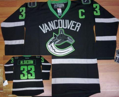 Cheap Vancouver Canucks 33 H.Sedin Black NHL Jerseys Green Number For Sale
