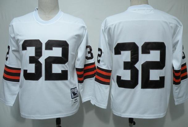 Cheap Cleveland Browns 32 Jim Brown White Long Sleeve Jersey For Sale