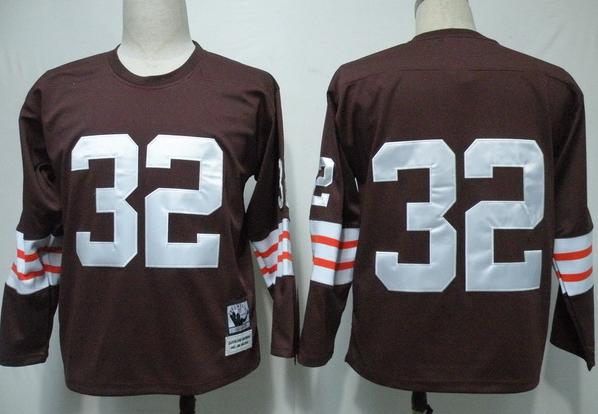 Cheap Cleveland Browns 32 Jim Brown Brown Long Sleeve Jersey For Sale
