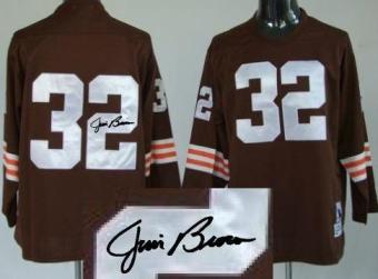 Cheap Cleveland Browns 32 Jim Brown Brown Long Sleeve Throwback M&N Signed NFL Jerseys For Sale