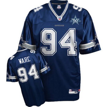 Cheap Dallas Cowboys 94 DeMarcus Ware Blue Jerseys With 50TH Patch For Sale