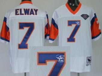 Cheap Denver Broncos 7 John Elway White Throwback M&N Signed NFL Jerseys For Sale
