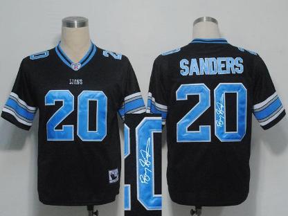 Cheap Detroit Lions 20 B.Sanders Black Throwback M&N Signed NFL Jerseys For Sale