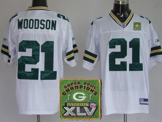Cheap Green Bay Packers 21 Charles Woodson Dark White 2011 SuperBowl Champions Patch Jerseys For Sale