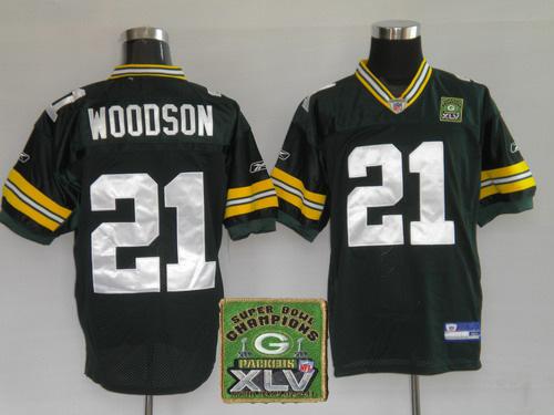 Cheap Green Bay Packers 21 Charles Woodson Dark Green 2011 SuperBowl Champions Patch Jerseys For Sale