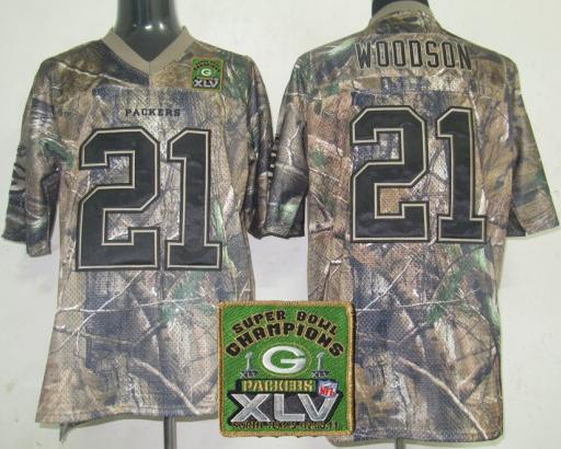 Cheap Green Bay Packers 21 Charles Woodson Camo 2011 SuperBowl Champions Patch Jerseys For Sale