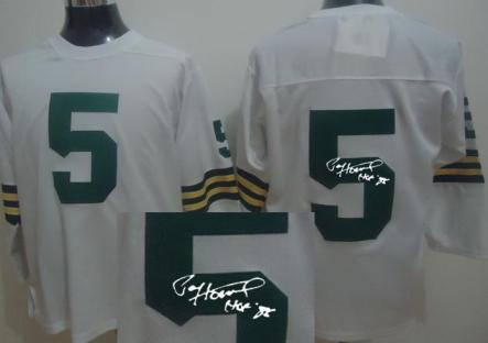 Cheap Green Bay Packers 5 Paul Hornung White Long Sleeve Throwback M&N Signed NFL Jerseys For Sale