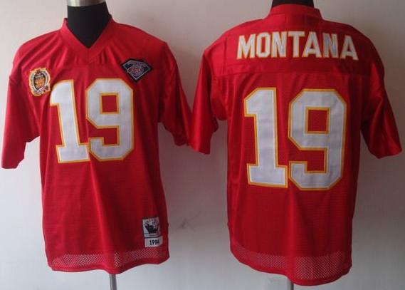 Cheap Kansas City Chiefs 19 Joe Montana Two Patch red throwback jerseys For Sale