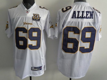 Cheap Minnesota Vikings 69 Allen Full White New Jerseys With 50th Patch For Sale