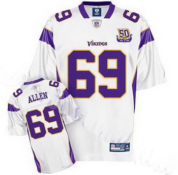 Cheap Minnesota Vikings Jared Allen 69 White Jersey 50th Anniversary Patch For Sale