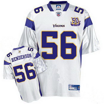 Cheap Minnesota Vikings E.J. Henderson 56 White Jersey 50th Anniversary Patch For Sale