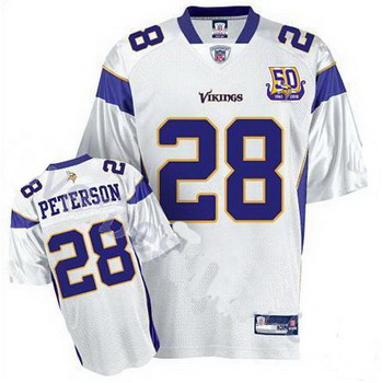 Cheap Minnesota Vikings Adrian Peterson 28 White Jersey 50th Anniversary Patch For Sale