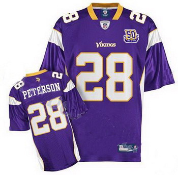 Cheap Minnesota Vikings Adrian Peterson 28 Purple Jersey 1961-2010 50th Patch For Sale