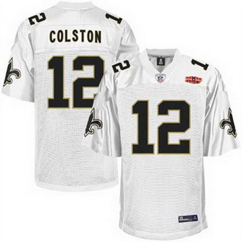 Cheap New Orleans Saints 12 Marques Colston White Super Bowl XLIV Football Jersey For Sale