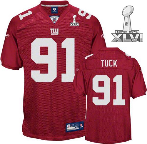 Cheap New York Giants #91 Justin Tuck Red 2012 Super Bowl XLVI NFL Jersey For Sale