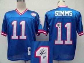 Cheap New York Giants 11 Phil Simms Blue Throwback M&N Signed NFL Jerseys For Sale