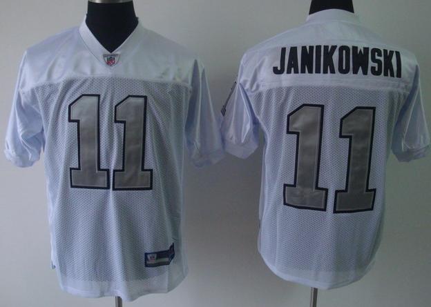 Cheap Okaland Raiders 11 Sebastian Janikowski White NFL Jersey Silver Number For Sale