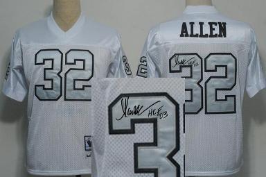Cheap Oakland Raiders 32 Marcus Allen White Silver Number Throwback M&N Signed NFL Jerseys For Sale