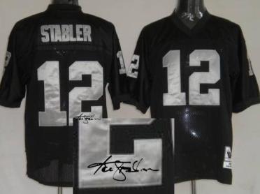 Cheap Oakland Raiders 12 Ken Stabler Black Throwback M&N Signed NFL Jerseys For Sale