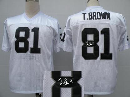 Cheap Oakland Raiders 81 T.Brown White Throwback M&N Signed NFL Jerseys For Sale