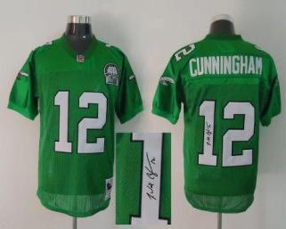 Cheap Philadelphia Eagles 12 Randall Cunningham Green Throwback M&N Signed NFL Jerseys For Sale