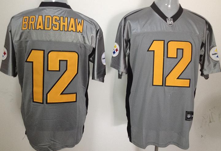 Cheap Pittsburgh Steelers 12 BRADSHAW Grey Shadow NFL Jerseys For Sale