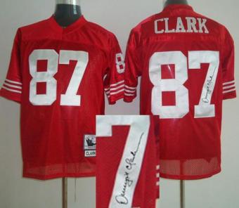 Cheap San Francisco 49ers 87 Dwight Clark Red Throwback M&N Signed NFL Jerseys For Sale