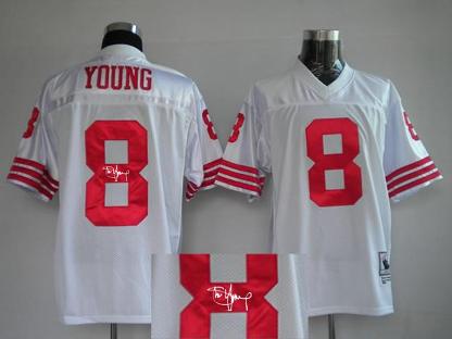 Cheap San Francisco 49ers 8 Steve Young White Throwback M&N Signed NFL Jerseys For Sale