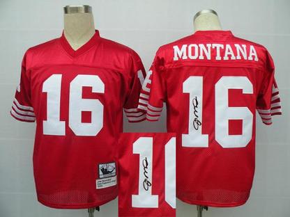 Cheap San Francisco 49ers 16 Joe Montana Red Throwback M&N Signed NFL Jerseys For Sale