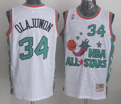 Houston Rockets 34 Hakeem Olajuwon 1996 All Star White Throwback NBA Jersey Cheap
