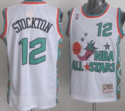 Utah Jazz 12 John Stockton 1996 All Star White Throwback NBA Jersey Cheap