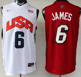 2012 USA 6 LeBron James White Red Basketball Jerseys Cheap