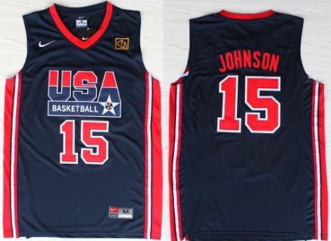 USA Basketball 1992 Olympic Dream Team Blue Jerseys 15# Magic Earvin Johnson Cheap
