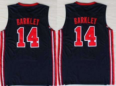 USA Basketball 1992 Olympic Dream Team Blue Jerseys 14# Charles Barkley Cheap