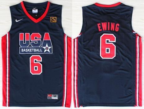 USA Basketball 1992 Olympic Dream Team Blue Jerseys 6# Patrick Ewing Cheap