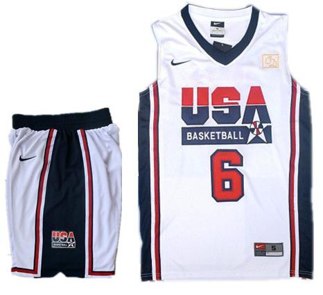 USA Basketball Retro 1992 Olympic Dream Team White Jersey & Shorts Suit #6 LeBron James Cheap