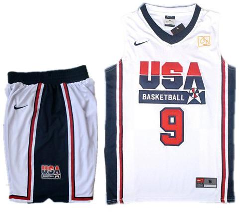 USA Basketball Retro 1992 Olympic Dream Team White Jersey & Shorts Suit #9 Jordan Cheap