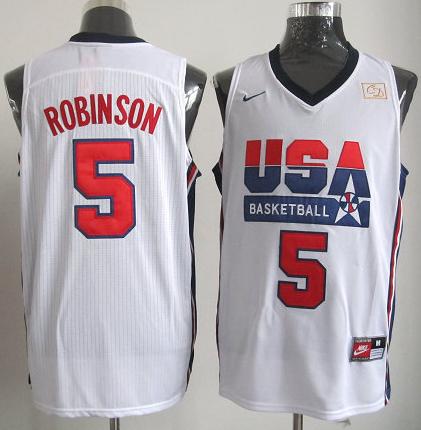 USA Basketball Retro 1992 Olympic Dream Team White Jerseys 5# Robinson Cheap