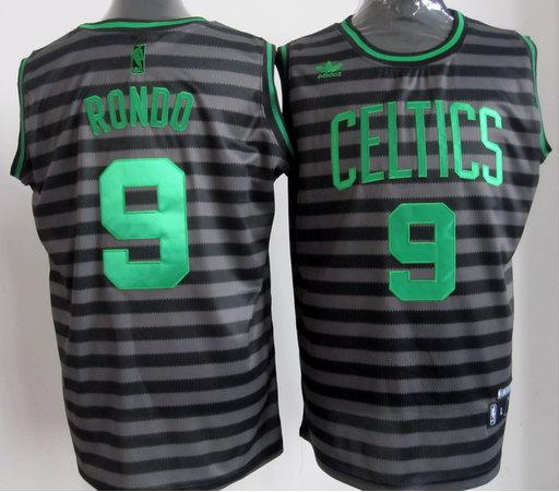 Boston Celtics 9 Rajon Rondo Grey Whith Black Strip Revolution 30 Swingman NBA Jerseys Cheap