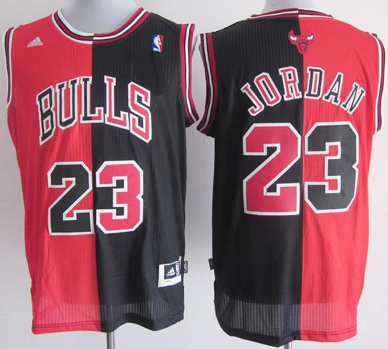 Chicago Bulls 23 Michael Jordan Black Red Split Swingman NBA Jerseys Cheap