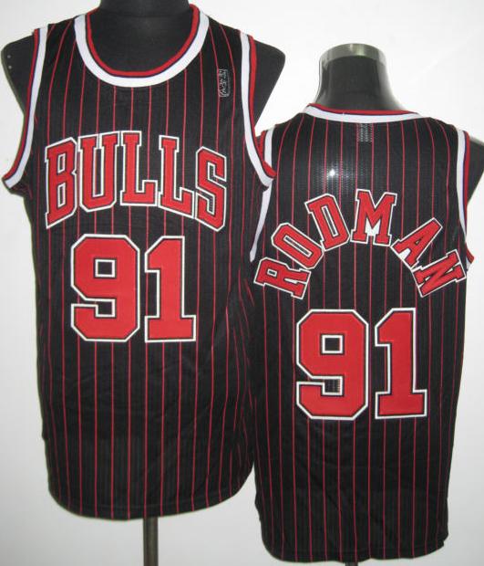 Chicago Bulls 91 Dennis Rodman Black Red Strip Revolution 30 NBA Jerseys Cheap